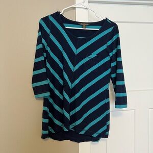 Tommy Bahama Women's Long Sleeve Striped 3/4 Sleeve Top - Navy and Teal